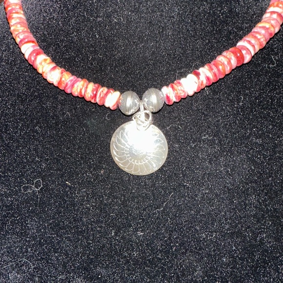 Hand Crafted Purple Spiny Oyster & Sterling Silver Concho Beaded Necklace-OOAK - Picture 2 of 4